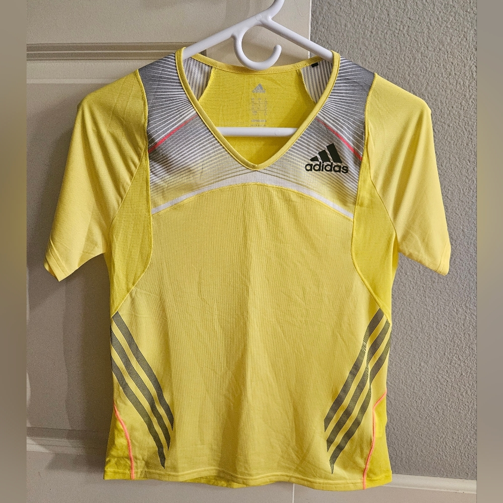Adidas Womens ADIZERO Yellow and Gray Short Sleeve Tee Shirt Small